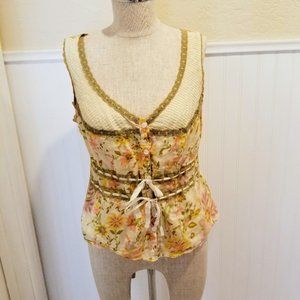 Free People Feminine Crop Flower Print Top Size 8